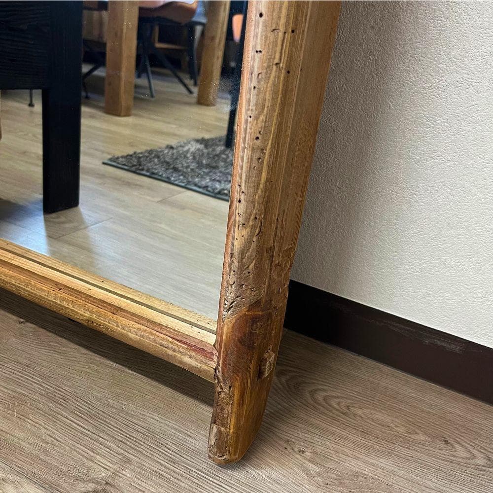 スタンドミラー　全身鏡　木製お洒落　可愛い　ウッドフレーム　北欧　古材　天然木