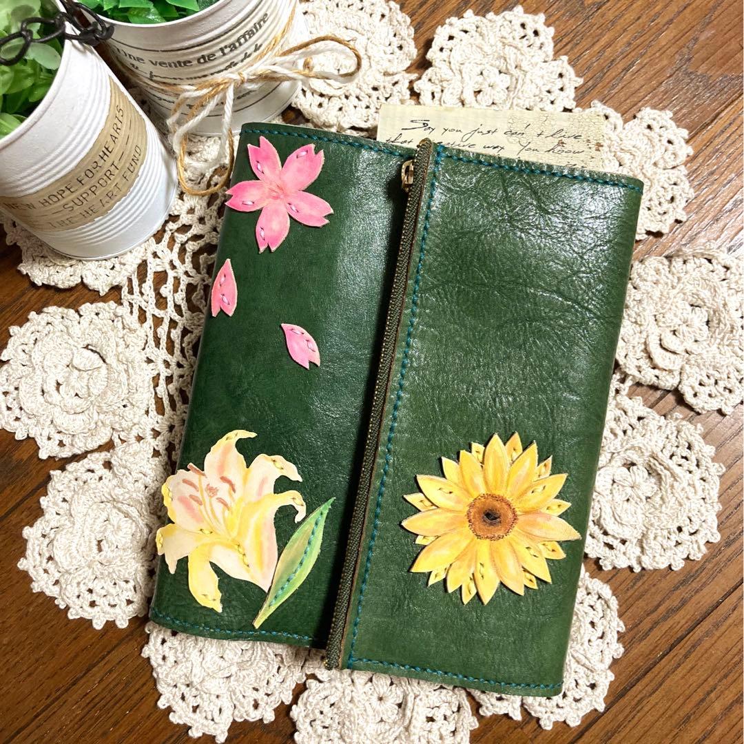 ご確認用　牛ヌメ革 深緑 B6 手帳フルカバー　牛革　本革　手帳カバー
