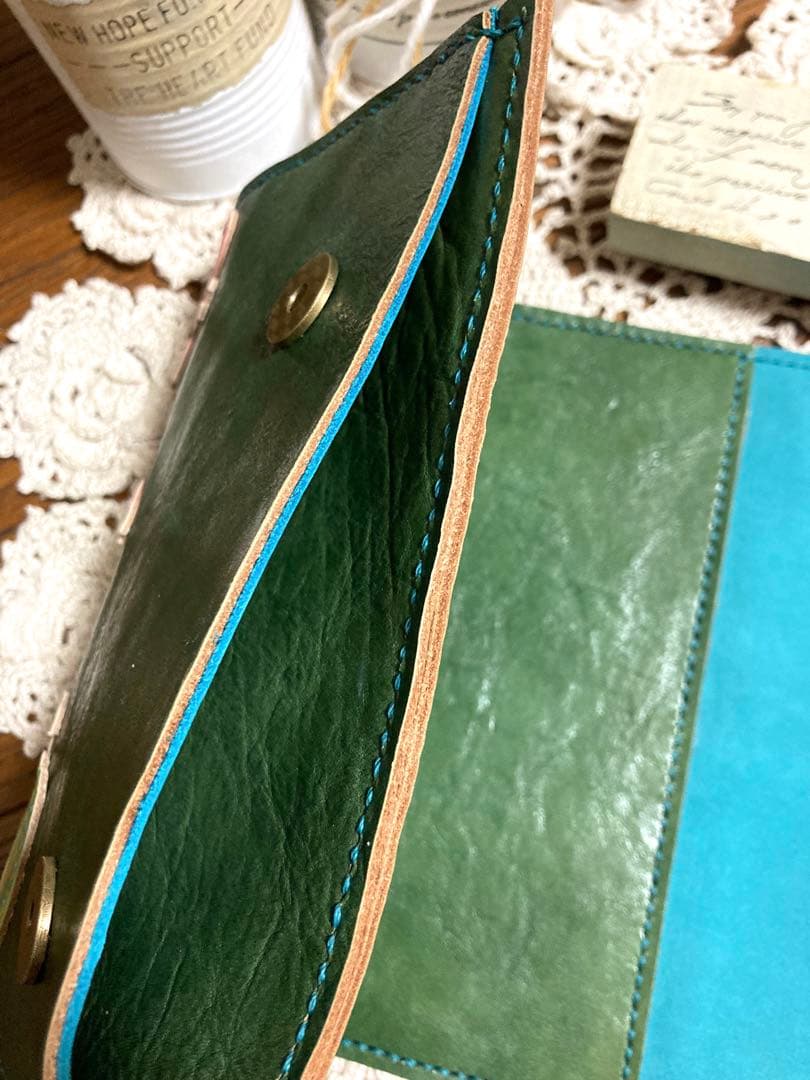 ご確認用　牛ヌメ革 深緑 B6 手帳フルカバー　牛革　本革　手帳カバー