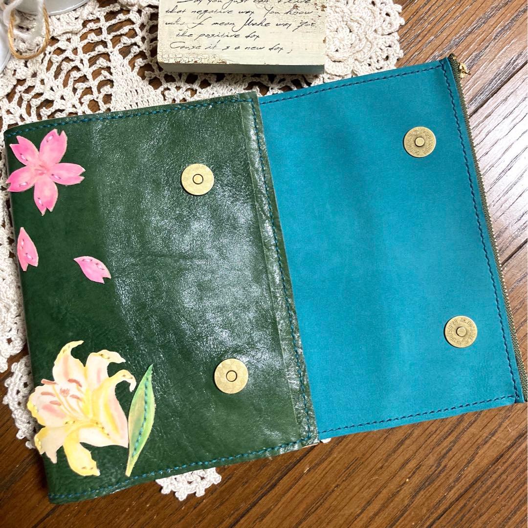 ご確認用　牛ヌメ革 深緑 B6 手帳フルカバー　牛革　本革　手帳カバー