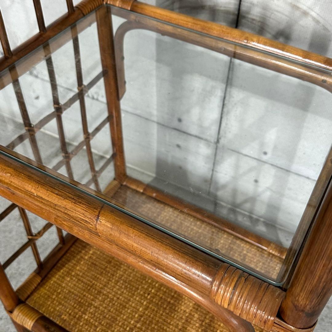 ꧁オールドラタン꧂80s ｜ガラスラック 3段｜アジアン・ボタニカル