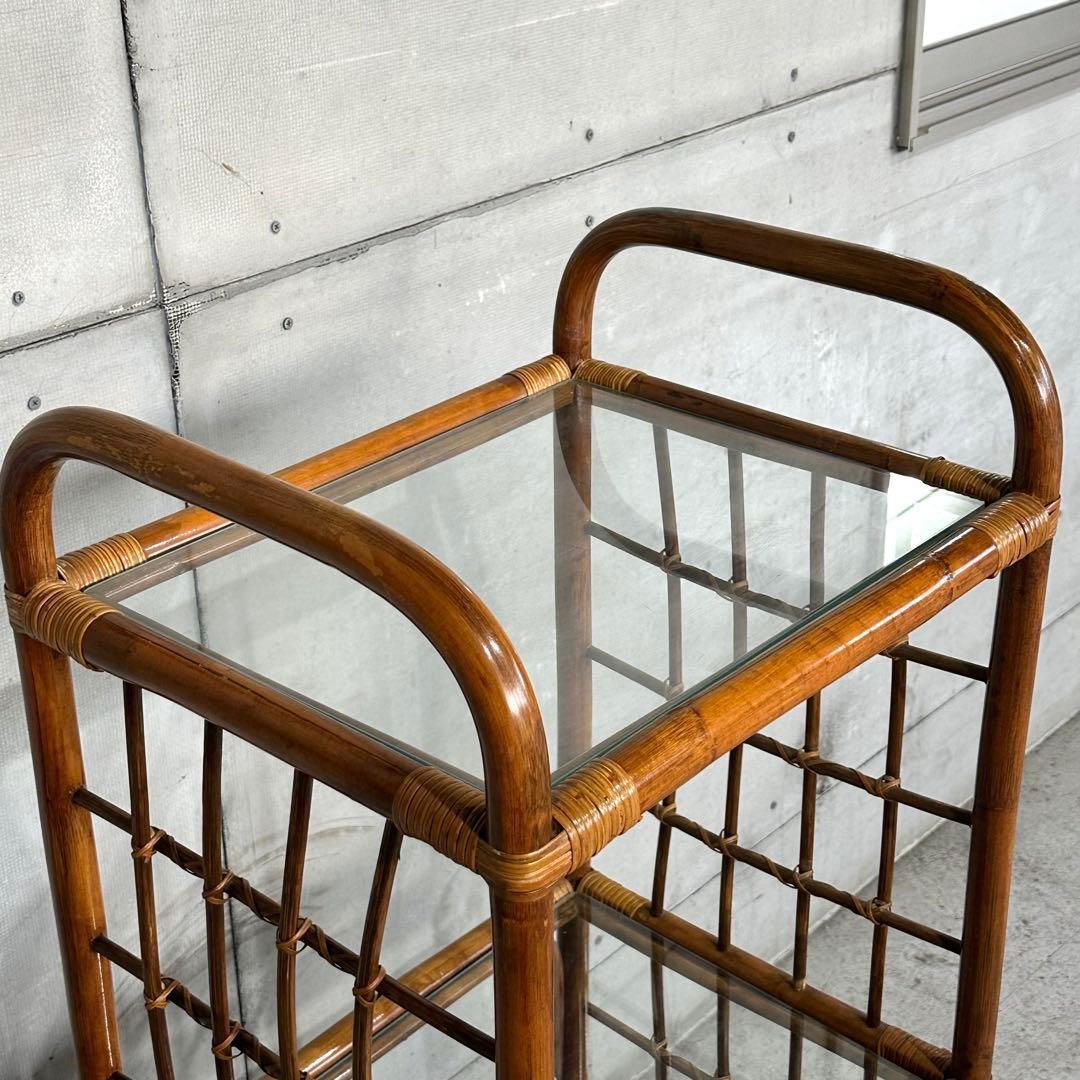 ꧁オールドラタン꧂80s ｜ガラスラック 3段｜アジアン・ボタニカル