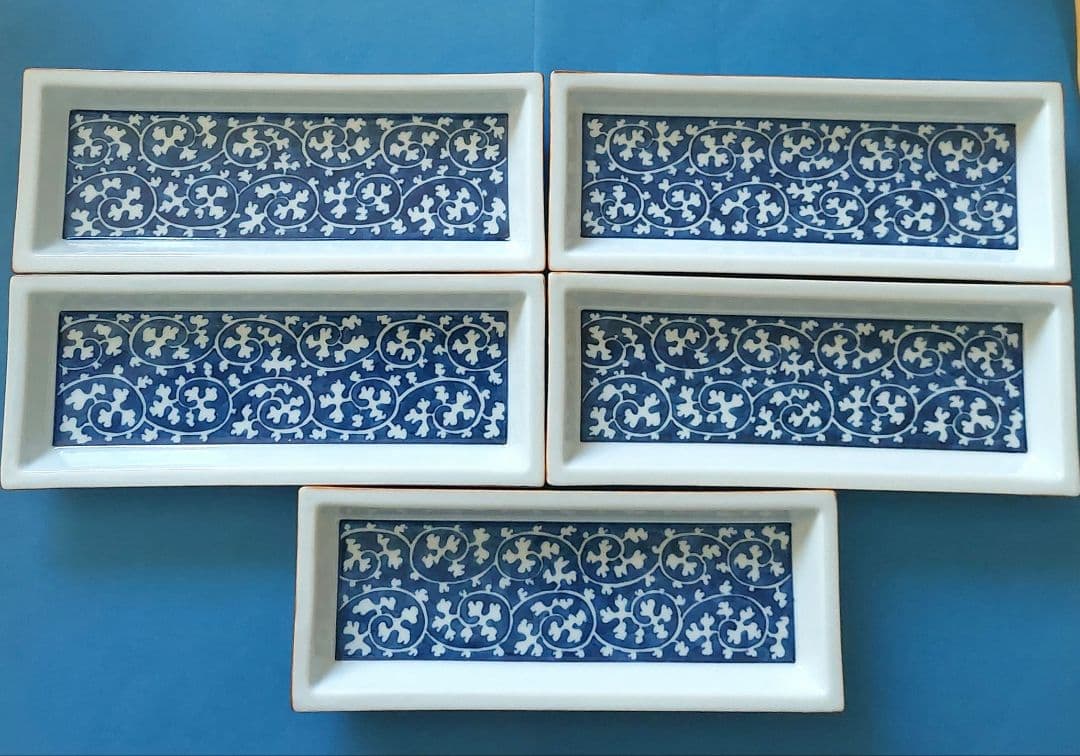 お値下げ！【是米木窯】源右衛門 染付唐草濃 付出 長方形皿 5枚 - メルカリ