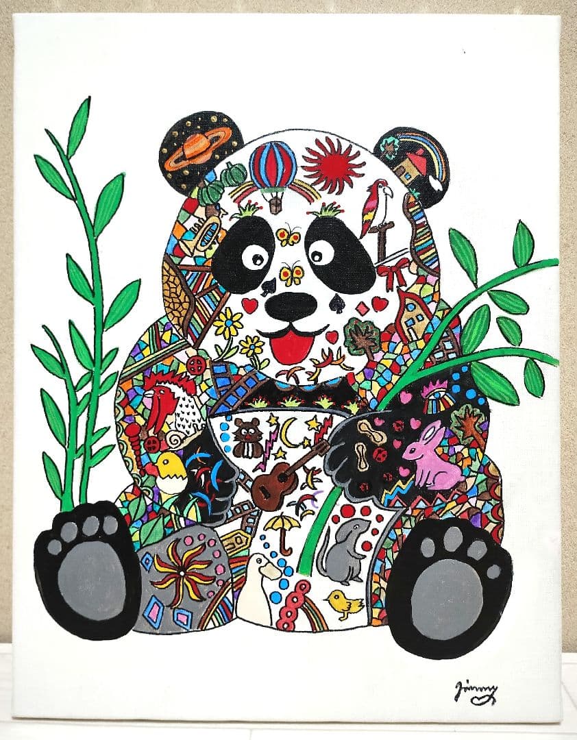 値下げ】ジミー大西（パンダ）F6号/肉筆/手描き作品/表裏サイン有/絵画