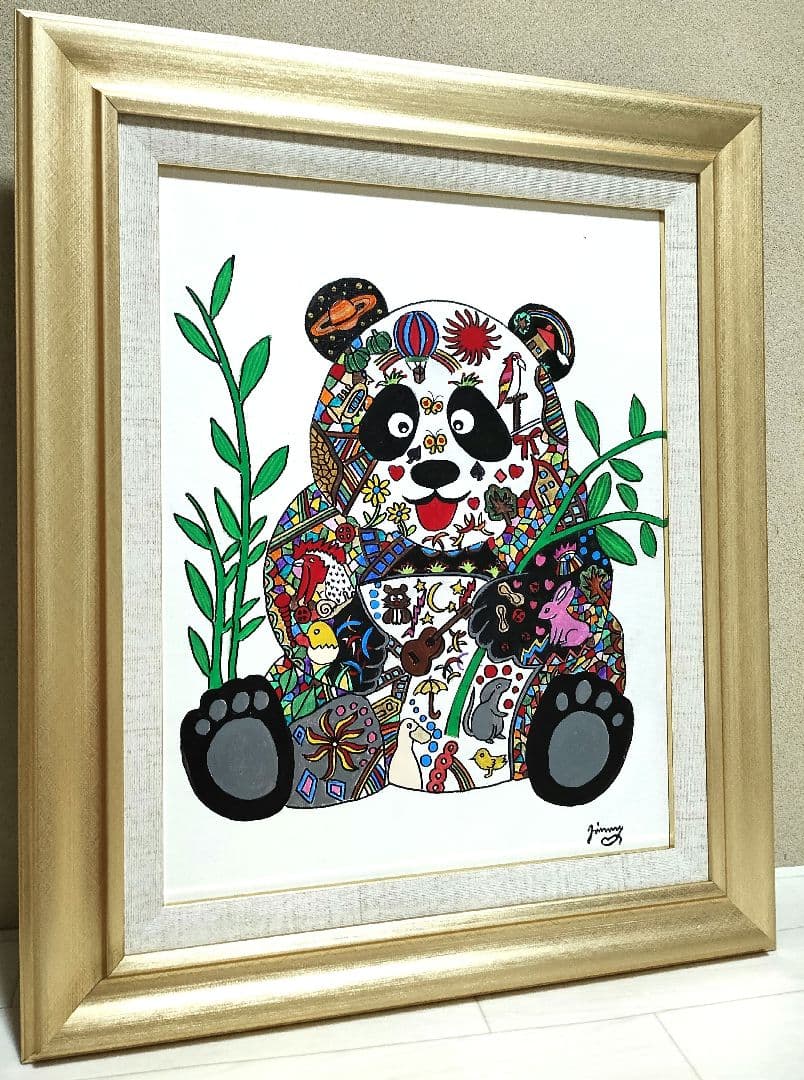 値下げ】ジミー大西（パンダ）F6号/肉筆/手描き作品/表裏サイン有/絵画