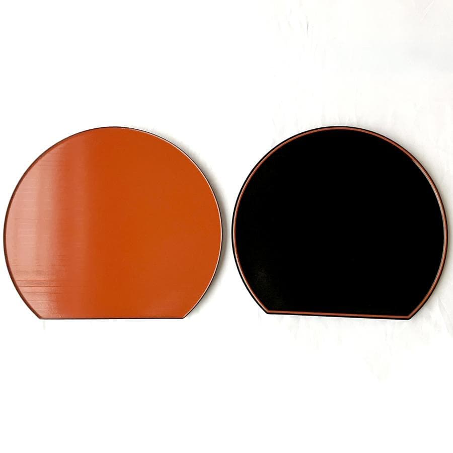 【天然木・特大】漆器 半月盆 5枚セット 38.5cm 朱色（裏面：黒）