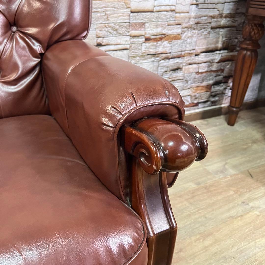 ꧁カリモク家具 karimoku꧂1人掛けアームソファ ブラウンレザー 合成皮革