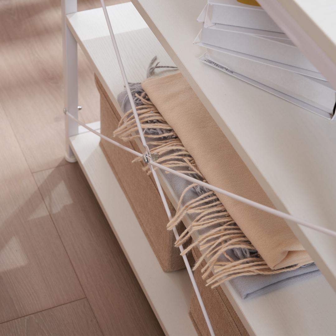 パソコンデスク L字 120cm 3段ミシン台 書斎机 勉強机【ホワイト】