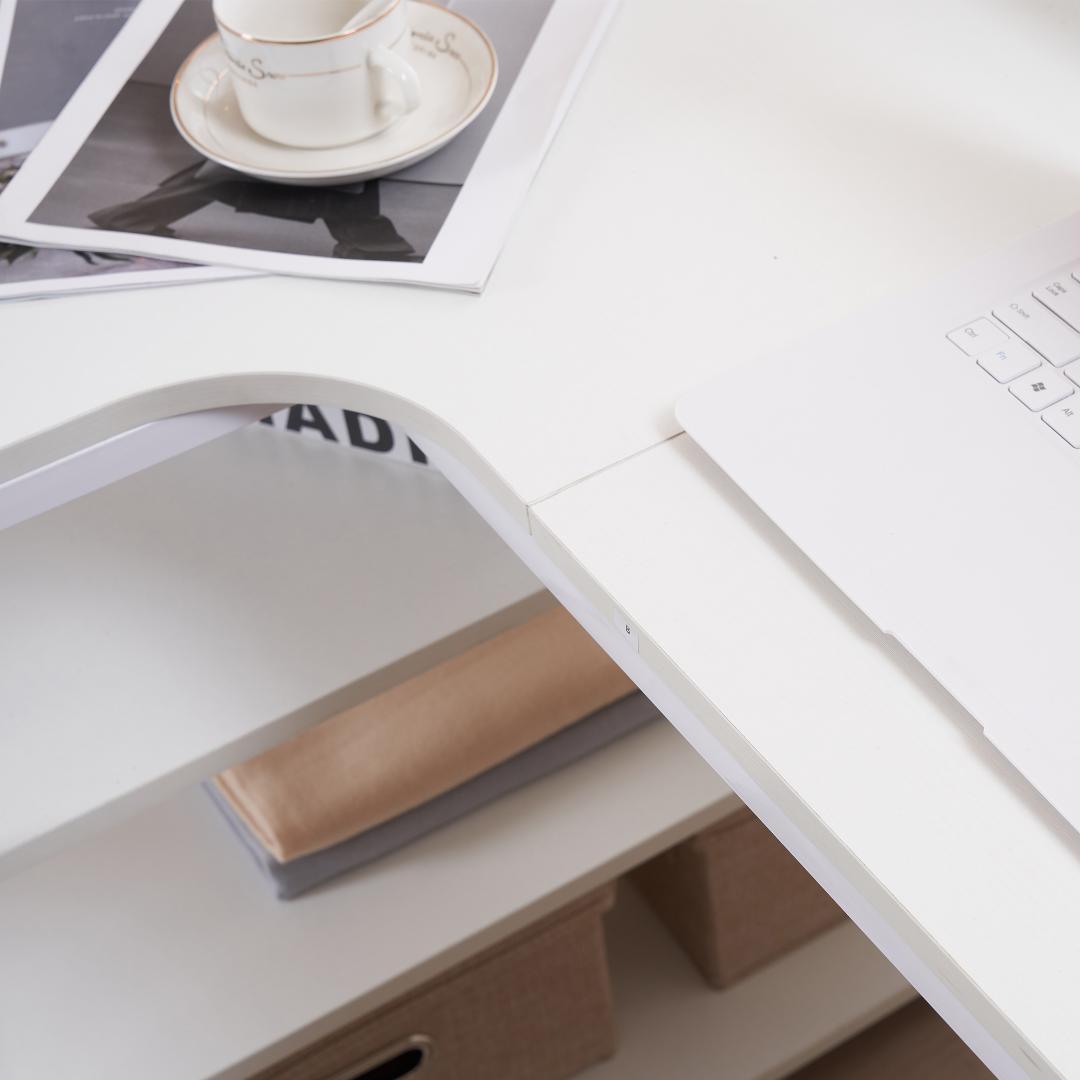 パソコンデスク L字 120cm 3段ミシン台 書斎机 勉強机【ホワイト】