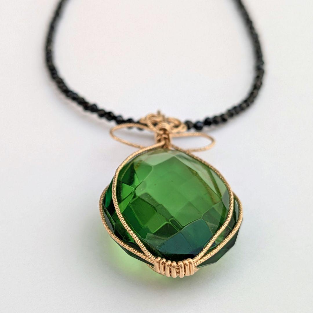 K14gf グリーン琥珀 スピネル ネックレス アンバー 約30×20mm 雫型