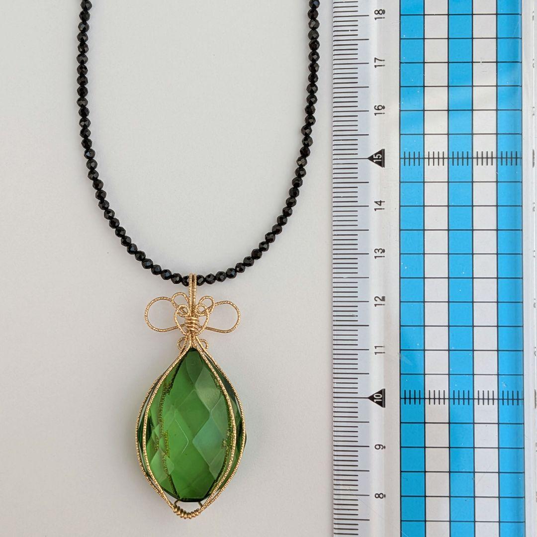 K14gf グリーン琥珀 スピネル ネックレス アンバー 約30×20mm 雫型