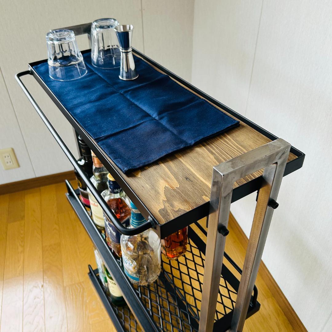スチール製バーカート ウイスキーラック 3段 メッシュ棚 アイアン家具