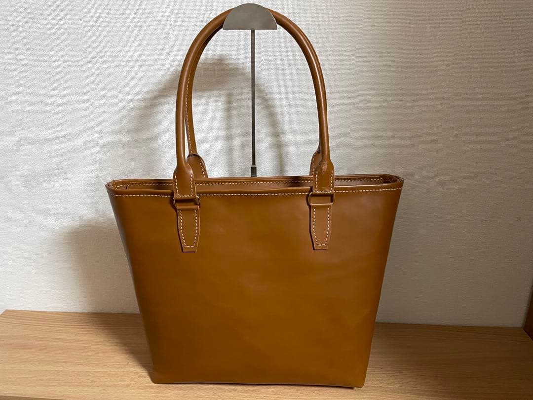 068.トートバッグ ブラウン系キャメル 牛革 A4サイズ ハンドメイド