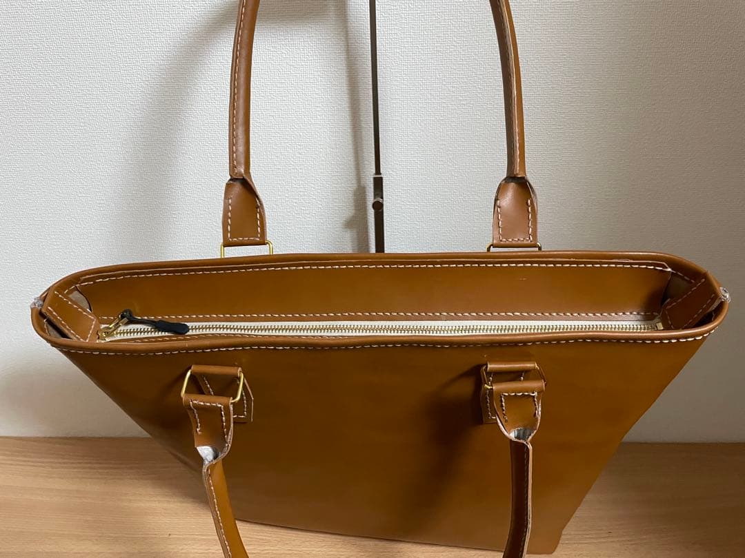 068.トートバッグ ブラウン系キャメル 牛革 A4サイズ ハンドメイド