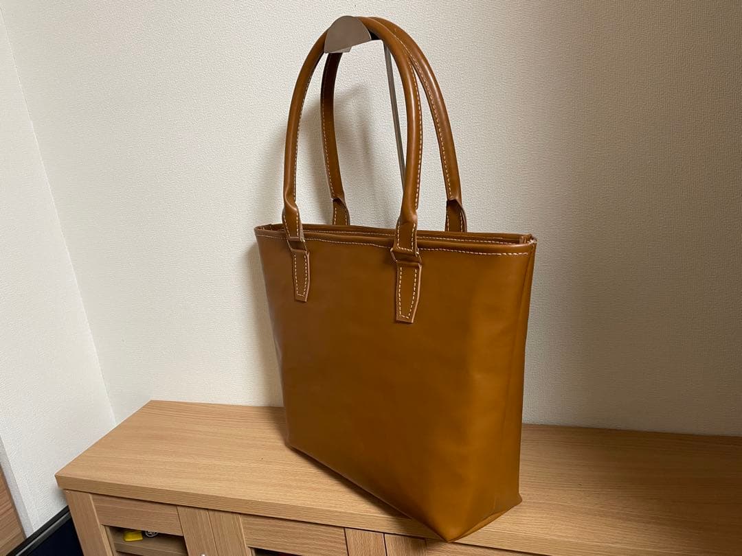 068.トートバッグ ブラウン系キャメル 牛革 A4サイズ ハンドメイド