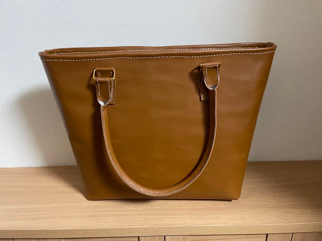 068.トートバッグ ブラウン系キャメル 牛革 A4サイズ ハンドメイド