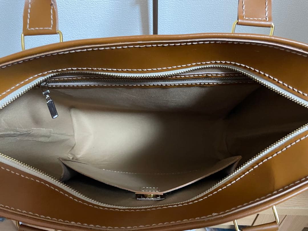 068.トートバッグ ブラウン系キャメル 牛革 A4サイズ ハンドメイド