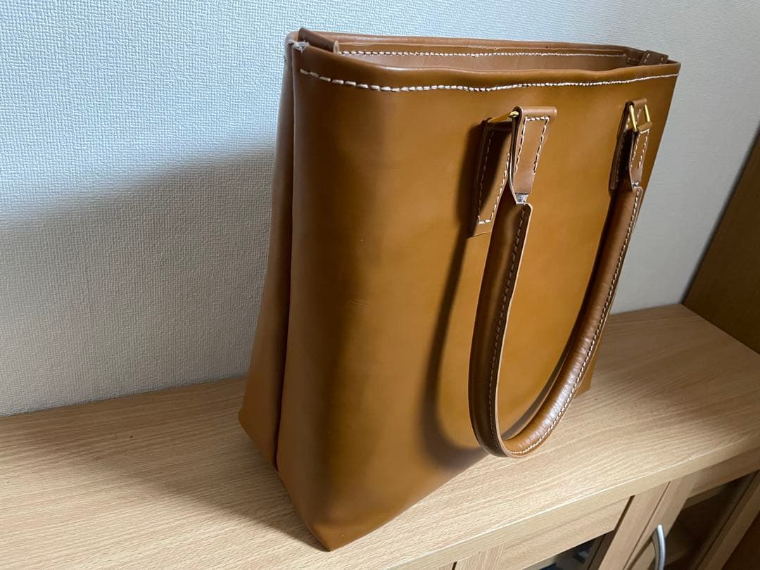 068.トートバッグ ブラウン系キャメル 牛革 A4サイズ ハンドメイド