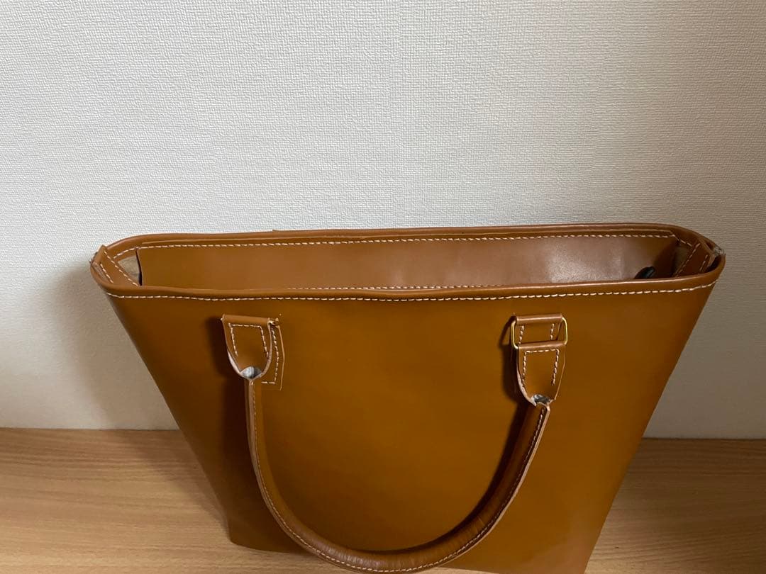 068.トートバッグ ブラウン系キャメル 牛革 A4サイズ ハンドメイド