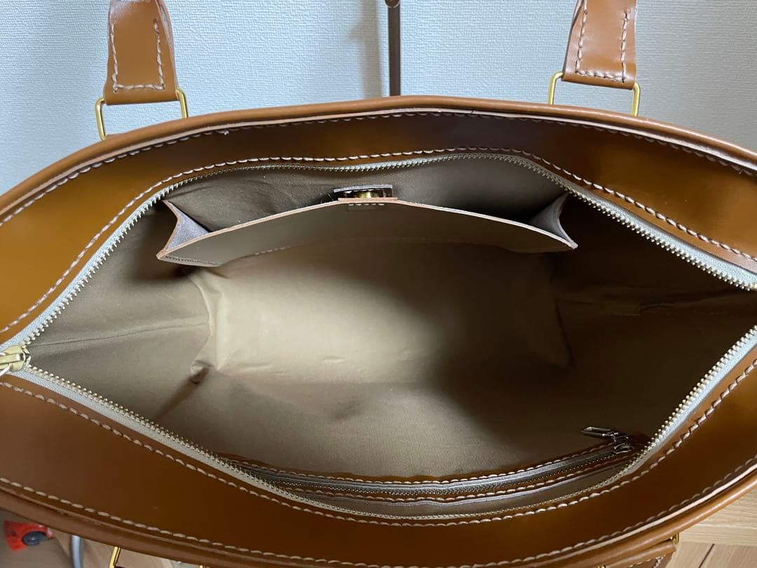 068.トートバッグ ブラウン系キャメル 牛革 A4サイズ ハンドメイド