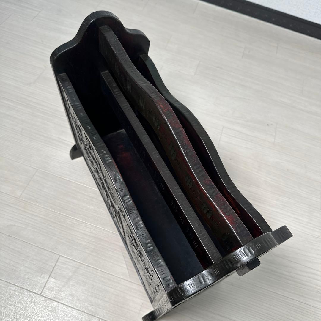 軽井沢彫り マガジンラック スリッパラック アンティーク 工芸品 桜柄 i1※