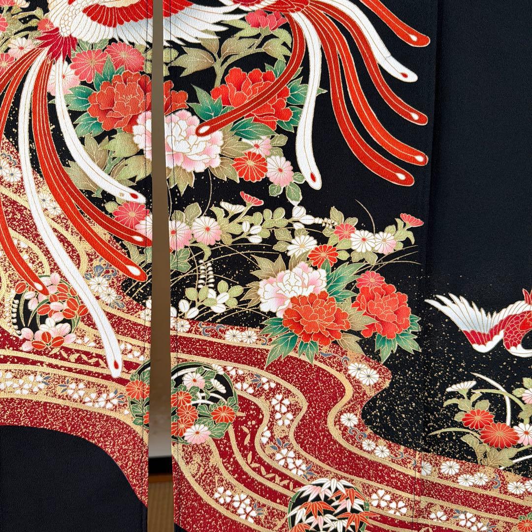 鳳凰模様の和風のれん　着物素材リメイク、ゴージャスな暖簾のれん！