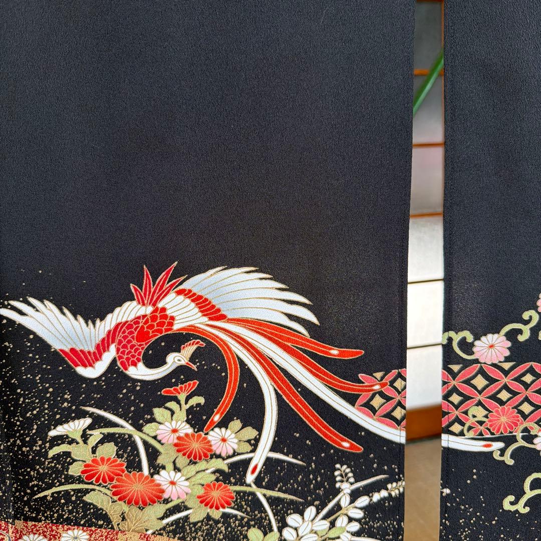 鳳凰模様の和風のれん　着物素材リメイク、ゴージャスな暖簾のれん！