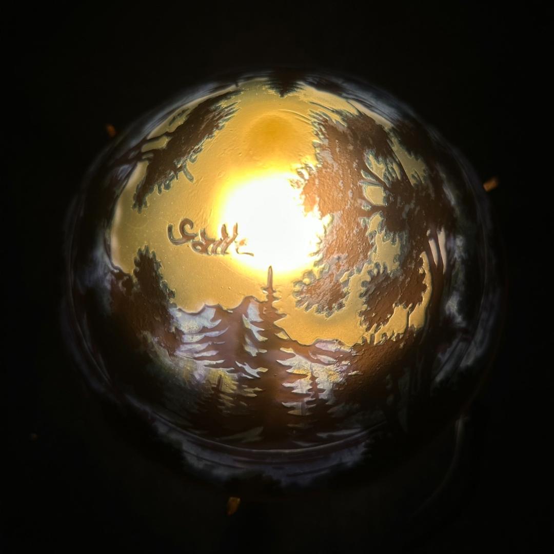 エミールガレ 二灯ランプ 山景紋 カメオ彫り 被せガラス 高さ24cm