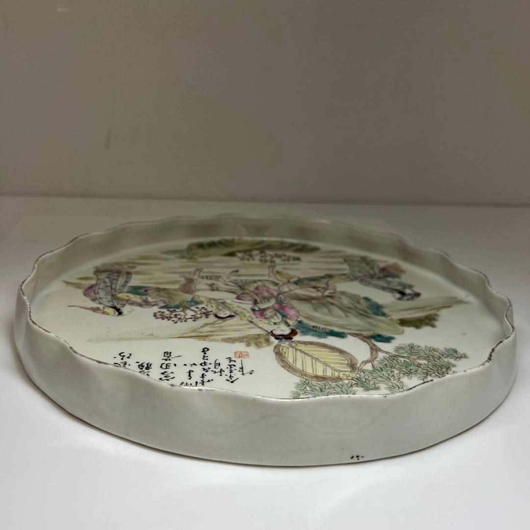 中国清時代 粉彩人物画大皿 幅約27.5㎝ 東Y7-0702⭐︎