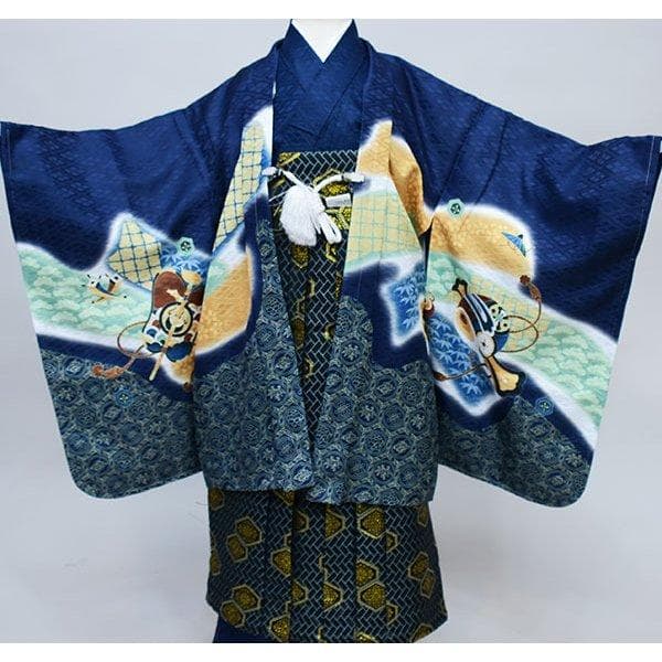 七五三 五歳 男児 羽織袴フルセット 紺地 袴変更可能 NO34276