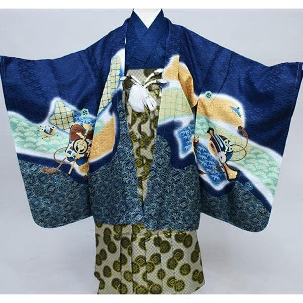 七五三 五歳 男児 羽織袴フルセット 紺地 袴変更可能 NO34276