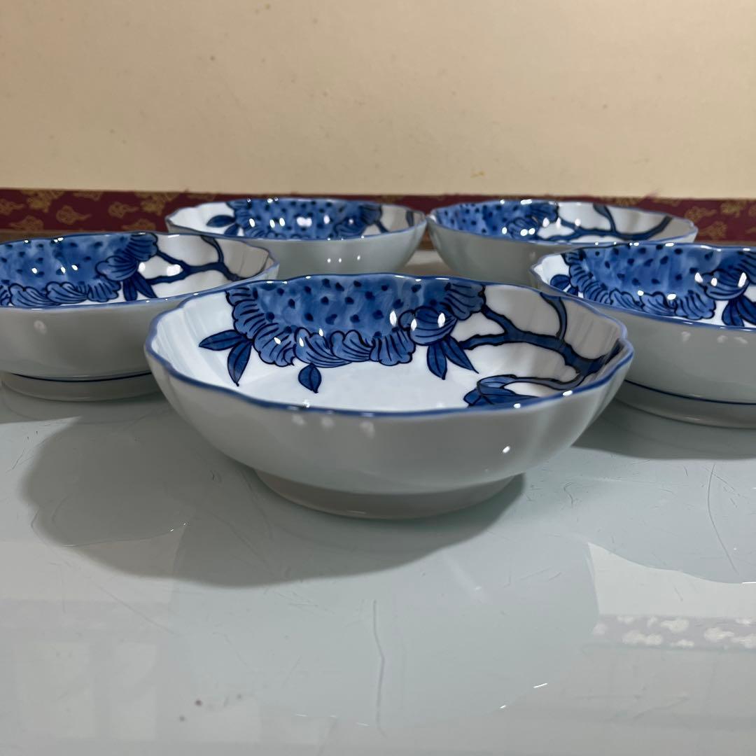 源右衛門 染付ひまわり絵 鉢碗5ケ