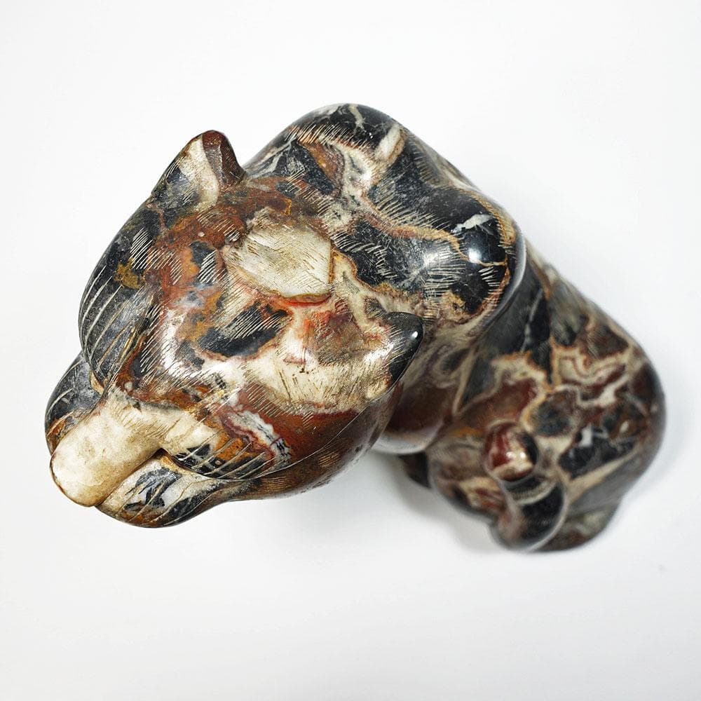 猫虎石像　マーブル石　大理石　タイガーアイ　虎目石　オブジェ　パワーストーン