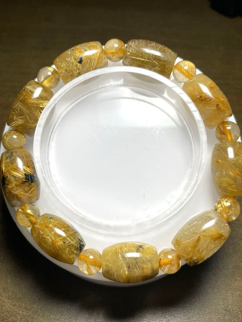 わかふぃんゴールドタイチンルチル樽型ブレス約11㎜2個セット