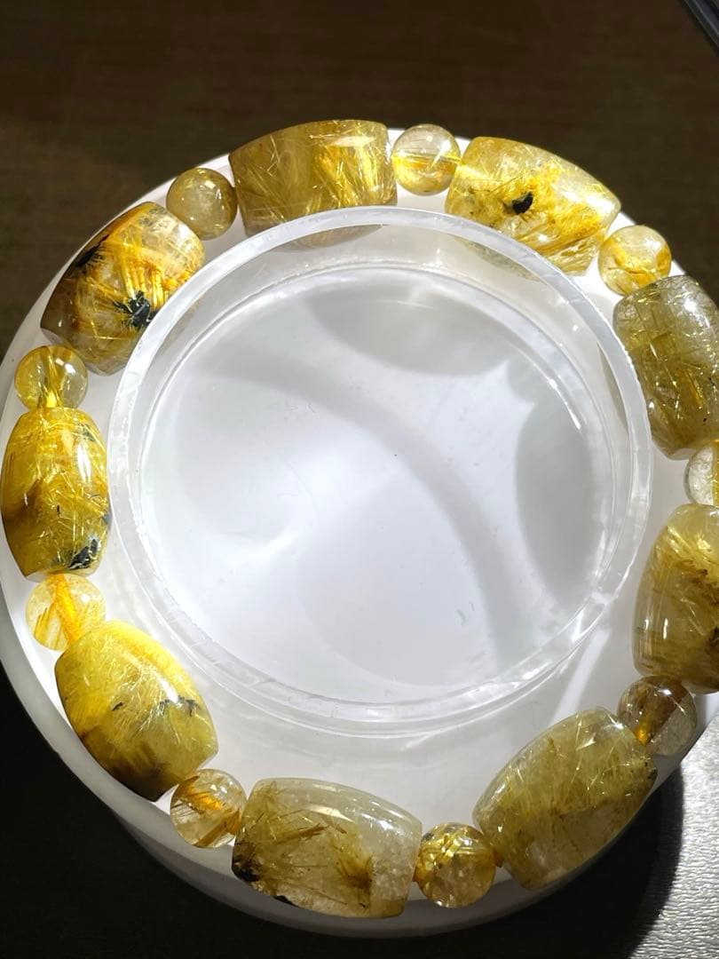 わかふぃんゴールドタイチンルチル樽型ブレス約11㎜2個セット