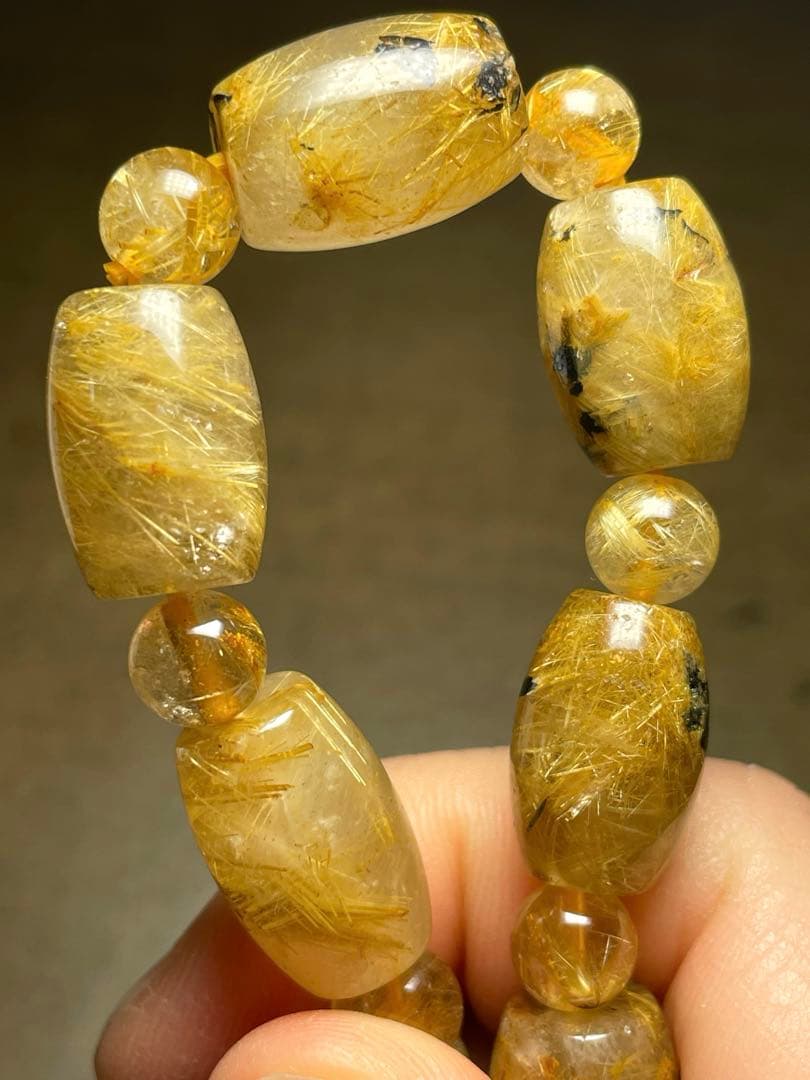 わかふぃんゴールドタイチンルチル樽型ブレス約11㎜2個セット