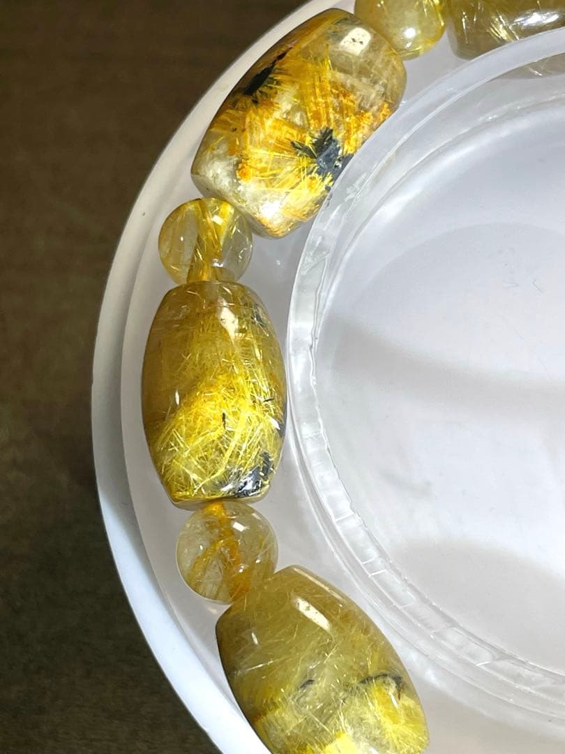 わかふぃんゴールドタイチンルチル樽型ブレス約11㎜2個セット