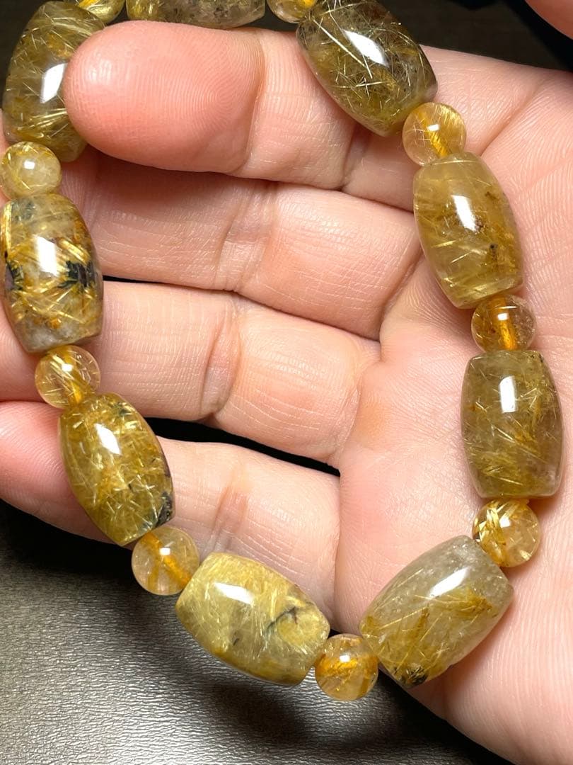 わかふぃんゴールドタイチンルチル樽型ブレス約11㎜2個セット