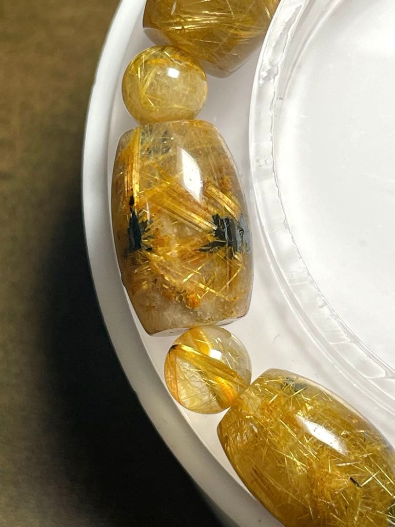 わかふぃんゴールドタイチンルチル樽型ブレス約11㎜2個セット