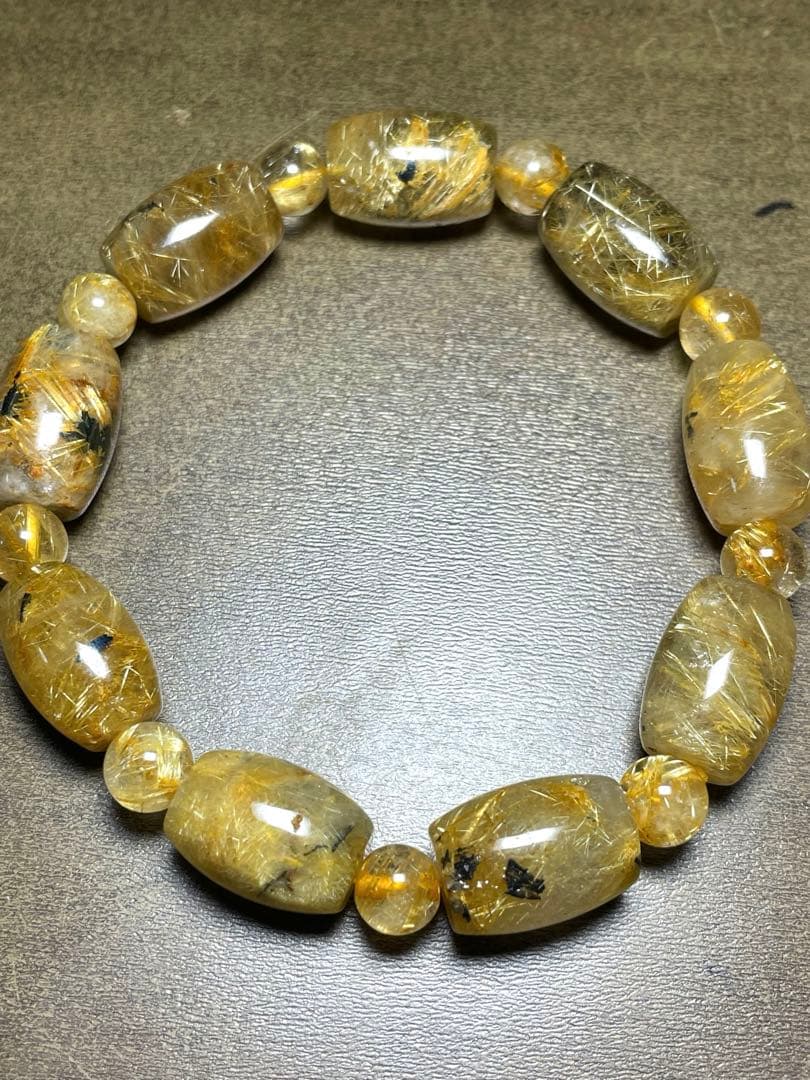 わかふぃんゴールドタイチンルチル樽型ブレス約11㎜2個セット