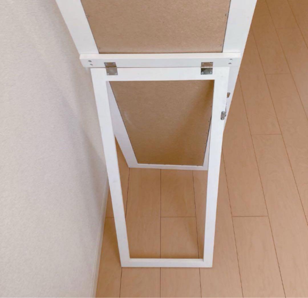 も*か様 アンティーク　シャビーシック　装飾的なホワイトスタンドミラーお正月だけ