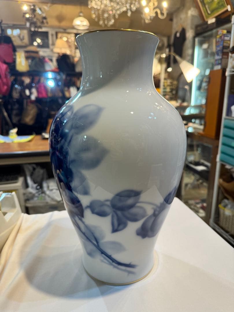 590＊大倉陶園　ブルーローズ　大花瓶　35.5cm　フラワーベース　陶磁器