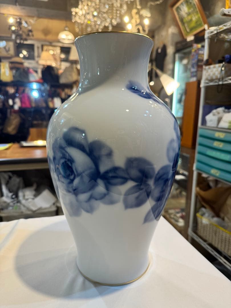 590＊大倉陶園　ブルーローズ　大花瓶　35.5cm　フラワーベース　陶磁器