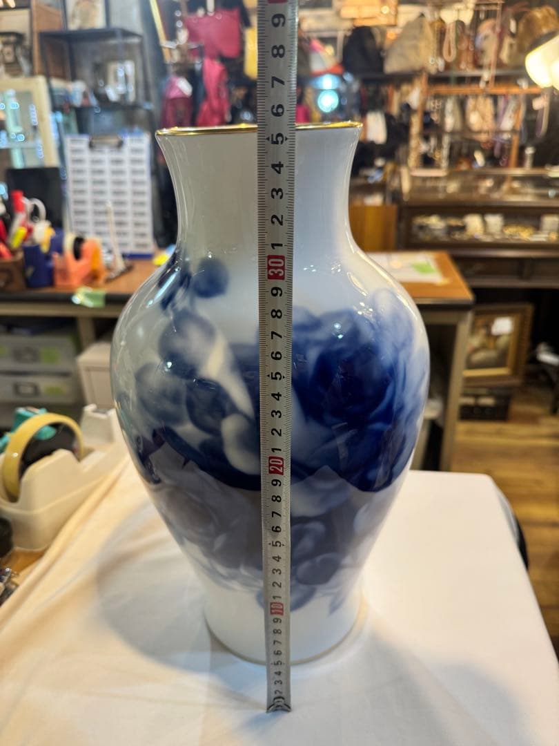 590＊大倉陶園　ブルーローズ　大花瓶　35.5cm　フラワーベース　陶磁器