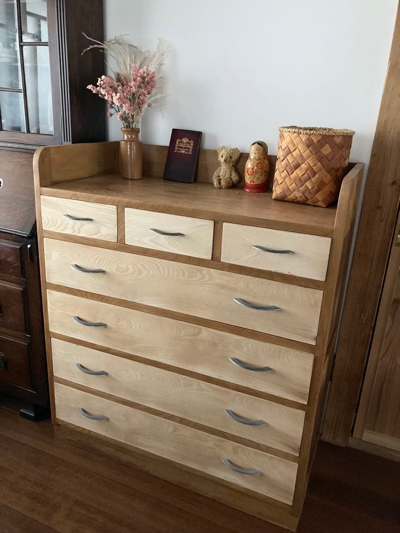 古道具・古家具・ヴィンテージ　木製チェスト　引き出し　箪笥　タンス　収納　無垢材