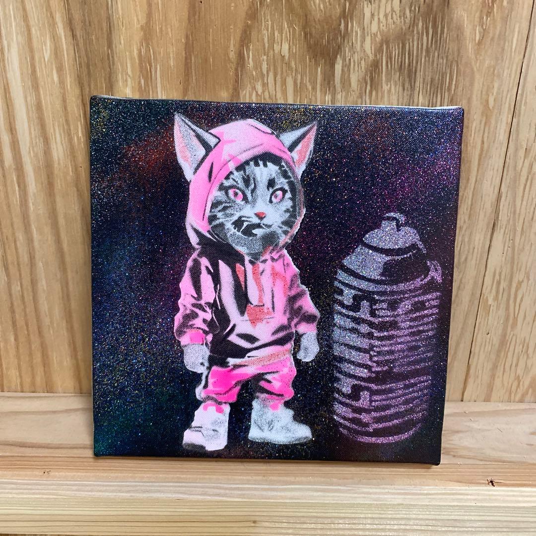 スプレーアートSSNキャンバス猫のアート作品 No.63