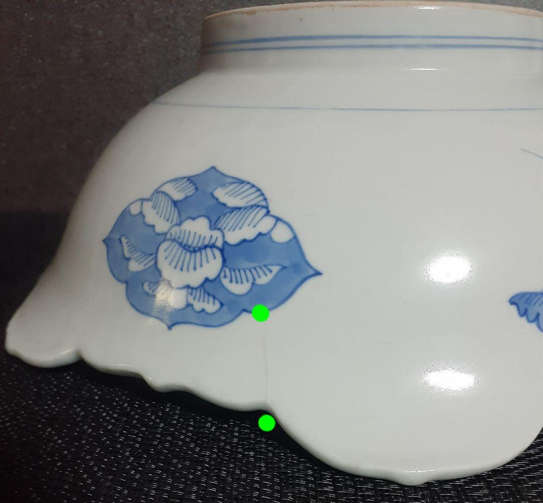 【名品❗】江戸時代後期　古伊万里　染付　鳳凰に桐葉に渦巻き花唐草文様　変形大鉢