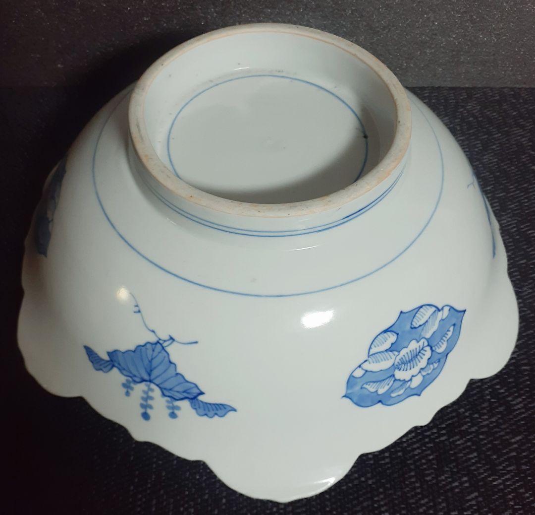 【名品❗】江戸時代後期　古伊万里　染付　鳳凰に桐葉に渦巻き花唐草文様　変形大鉢