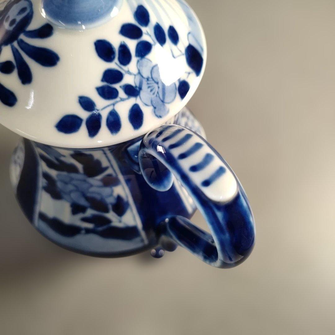 A1352-9/有田焼/深川製磁/染付花唐草文VOCポット/茶器/茶道具/煎茶器