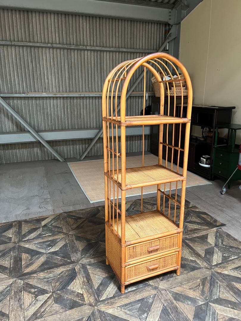 アーチ型 籐 ラタン 棚 インテリア 昭和レトロ 飾り棚
